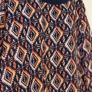 Boho Geo Print Long Sleeve Women's Top in Navy and Orange